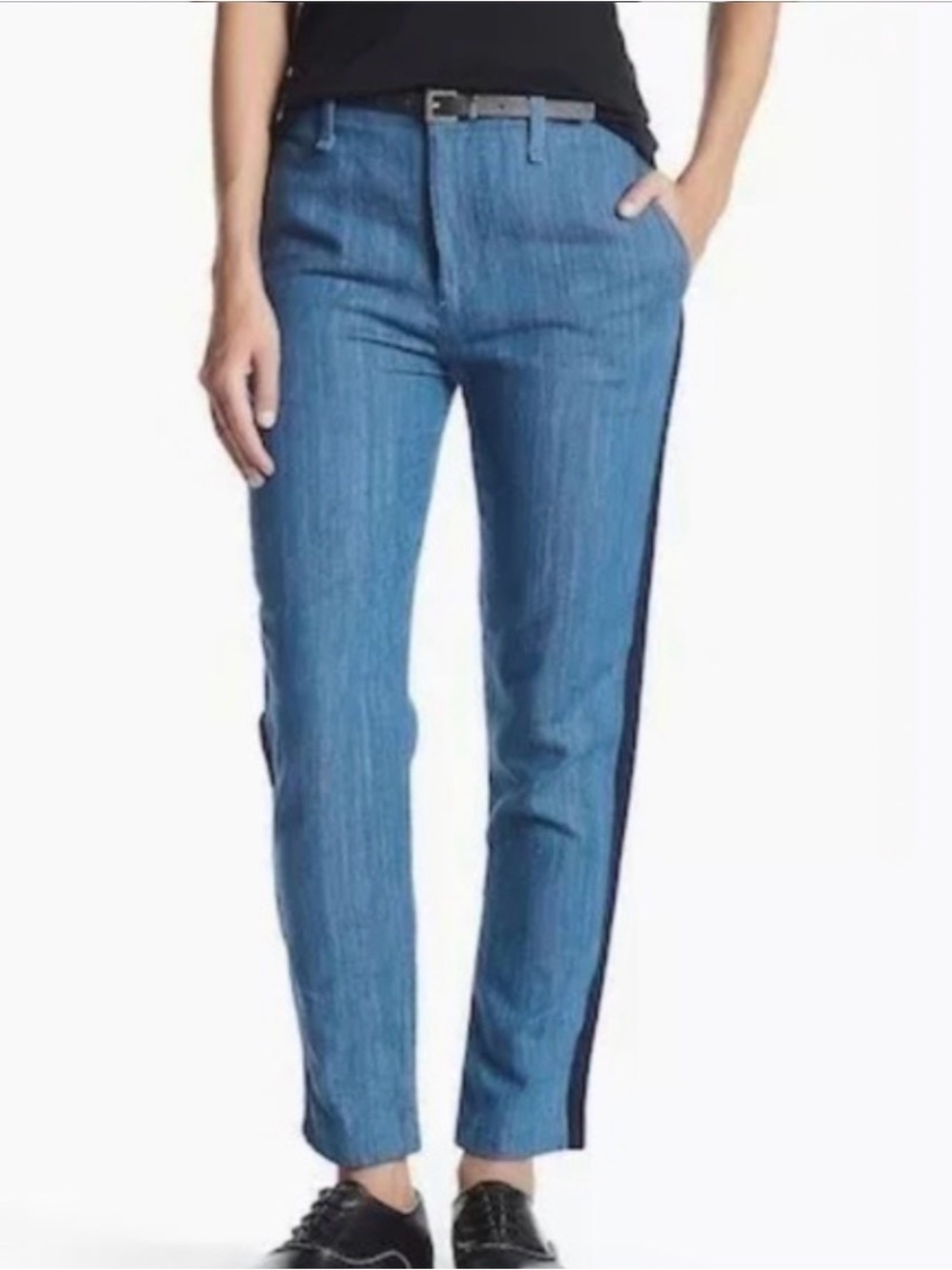 Rag & Bone Cotton/Linen Side Stripe Ankle Tuxedo Jean Size 31